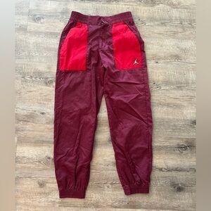 Air Jordan Satin Joggers Maroon with Red Pockets And Zipper
